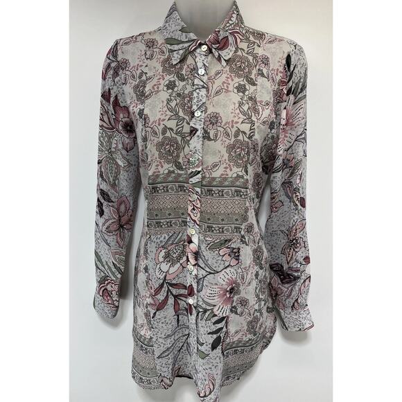 Hope Springs Top Womens Small Multicolor Boho Long Sleeve Semi Sheer Button Up - Picture 1 of 7